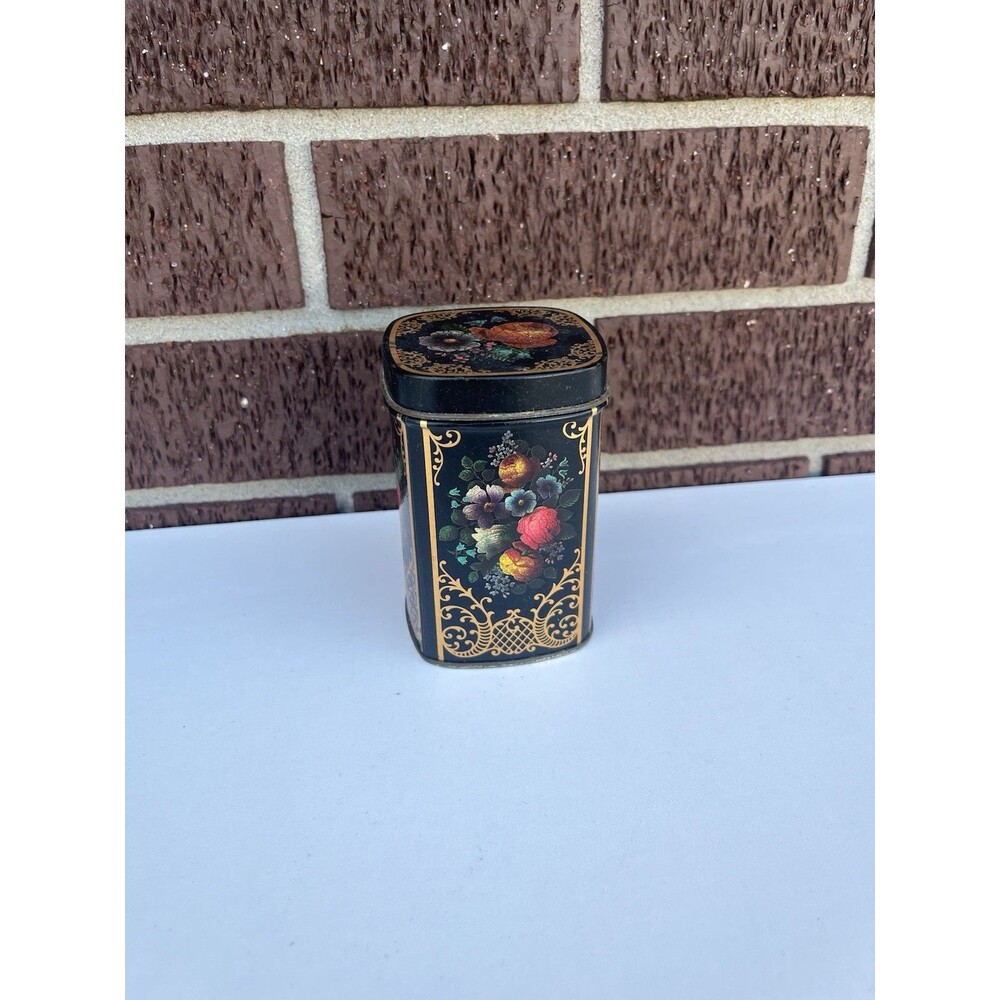 Vintage Floral Tea Tin Can Canister with Lid Made In England Kitchen Decor